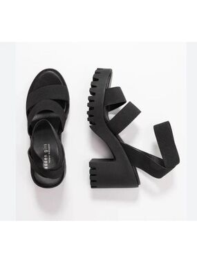 Aden + Anais Black Chunky Lug-Heel Elastic Strap Sandals